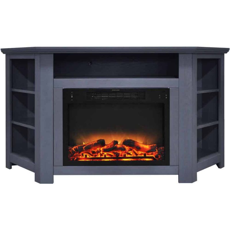 Cambridge Stratford 56 In. Electric Corner Fireplace in Slate Blue with Enhanced Fireplace Display