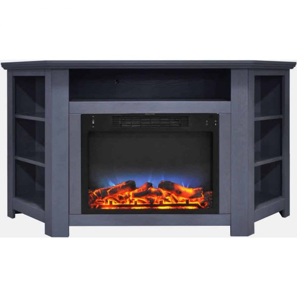 Cambridge Stratford 56 In. Electric Corner Fireplace in Slate Blue with LED Multi-Color Display