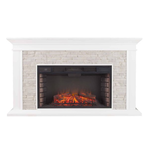 Candore Heights Faux Stone Electric Fireplace, White 9
