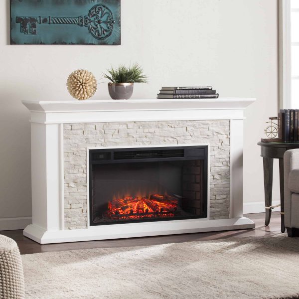 Candore Heights Faux Stone Electric Fireplace, White 10