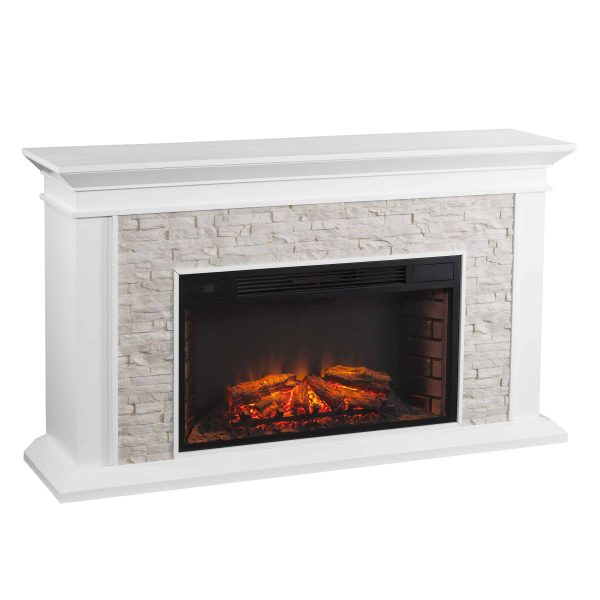 Candore Heights Faux Stone Electric Fireplace, White 12
