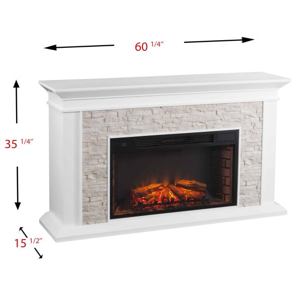 Candore Heights Faux Stone Electric Fireplace, White 13