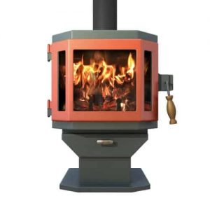 Catalyst Sky Blue Wood Stove with Shimmering Rose Door