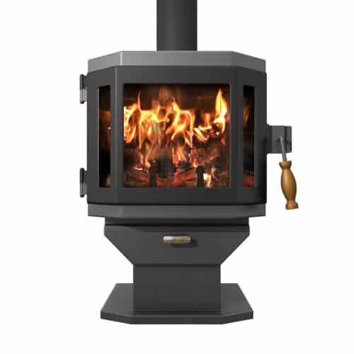 Charcoal Catalyst Wood Stove with Satin Black Door and Room Blower Fan