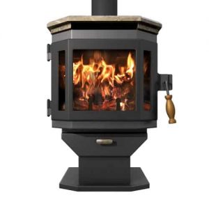 Charcoal Catalyst Wood Stove with Satin Black Door and Soapstone Top