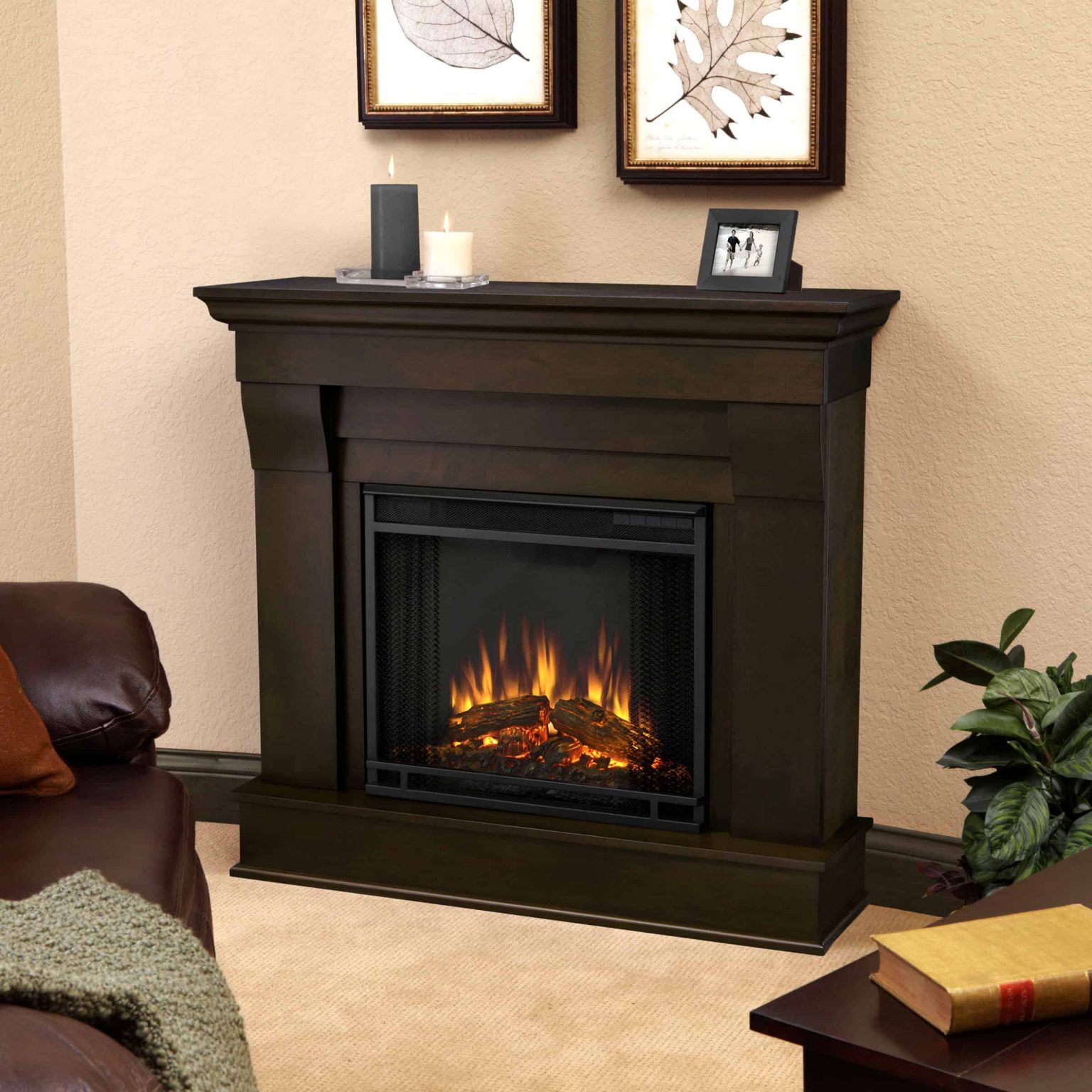 Chateau Electric Fireplace in Dark Walnut by Real Flame - Fireplacess.com