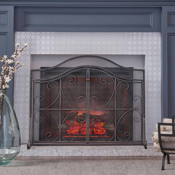 Christopher Knight Home Pendleton Modern Three Panel Fireplace screen with Door by - 31.75" H x 43.25" W x 1.25" D/21.50" D 1