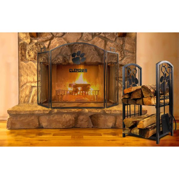 Clemson Tigers Imperial Fireplace Wood Holder & Tool Set - Brown 2