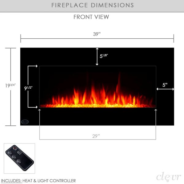 Clevr 750-1500W 39" Recessed Electric Wall Mount Fireplace Heater, Adjustable Light Colors 2