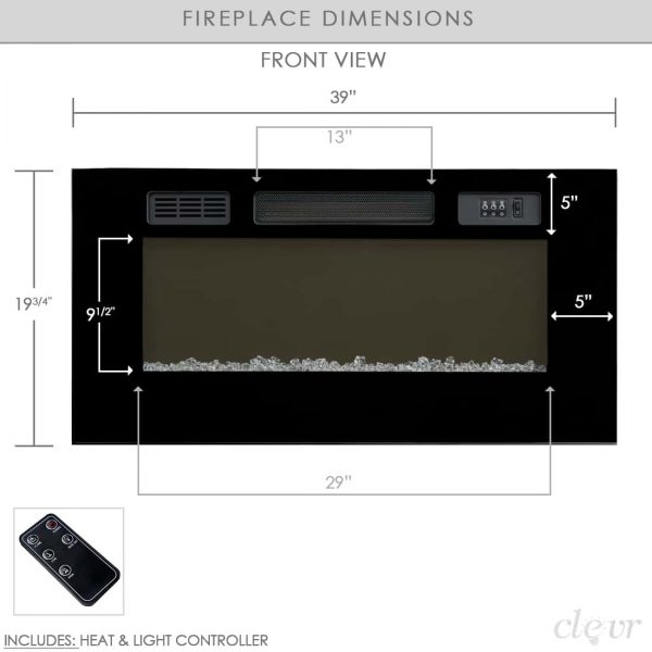 Clevr 750-1500W 39" Recessed Electric Wall Mount Fireplace Heater, Adjustable Light Colors 3