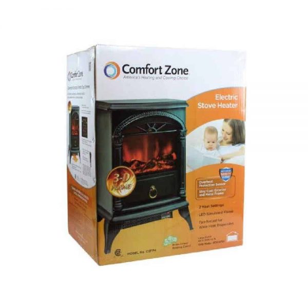 Comfort Zone Fireplace Stove Heater Electric Powerful 1500W 2 Heat Settings 3D Flame Portable Safety Features CZFP4 Black, 2-Pack 1