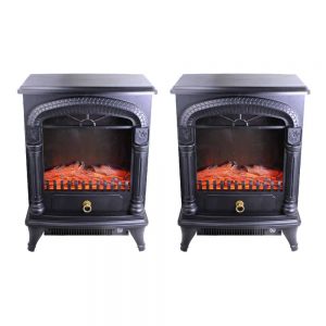 Comfort Zone Fireplace Stove Heater Electric Powerful 1500W 2 Heat Settings 3D Flame Portable Safety Features CZFP4 Black
