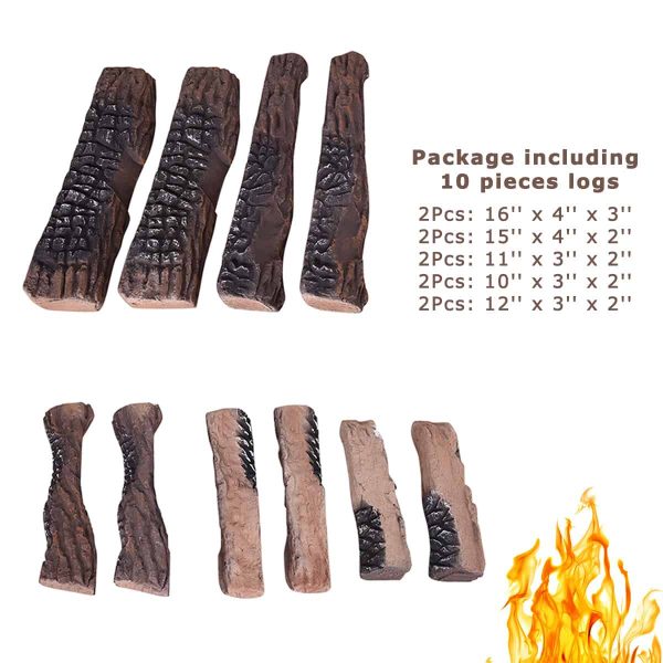 Costway 10PCS Ceramic Wood Logs Gas Fireplace Imitation Wood Propane Firepit Logs 6