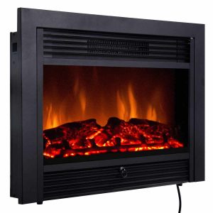 Costway 28.5'' Fireplace Electric Embedded Insert Heater Glass Log Flame Remote Home