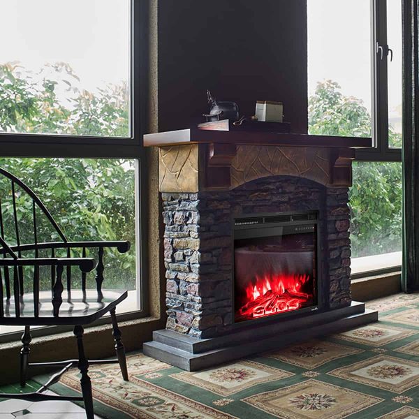 Costway 30'' 750W-1500W Fireplace Electric Embedded Insert Heater Glass Log Flame Remote 7