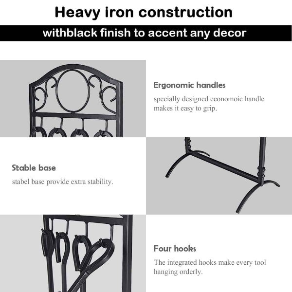 Costway 5 Pieces Fireplace Tools Set 4 Tools & Decor Holder Wrought Iron Fireplaces 3