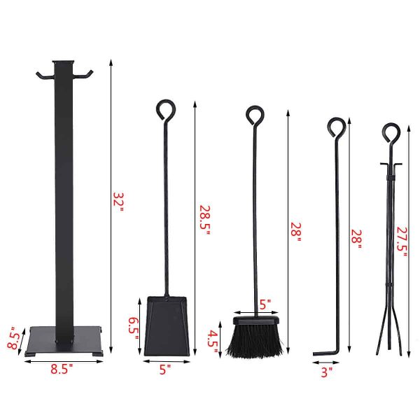 Costway 5 Pieces Fireplace Tools Set Iron Fire Place Tool set Stand Hearth Accessories 1
