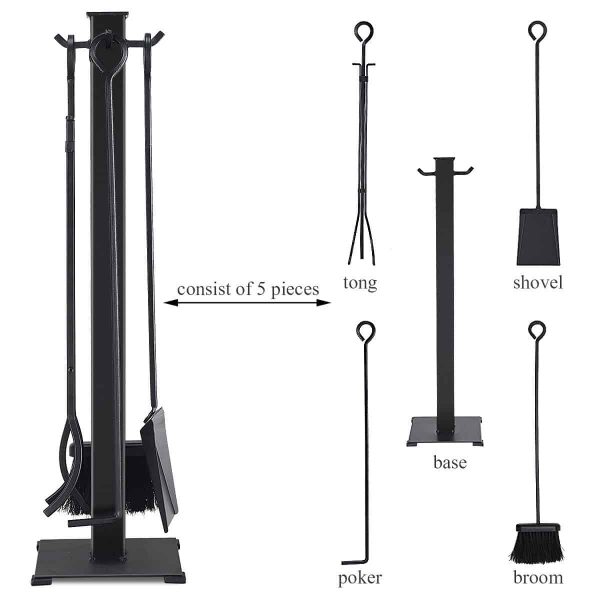 Costway 5 Pieces Fireplace Tools Set Iron Fire Place Tool set Stand Hearth Accessories 3