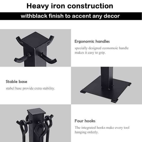 Costway 5 Pieces Fireplace Tools Set Iron Fire Place Tool set Stand Hearth Accessories 4