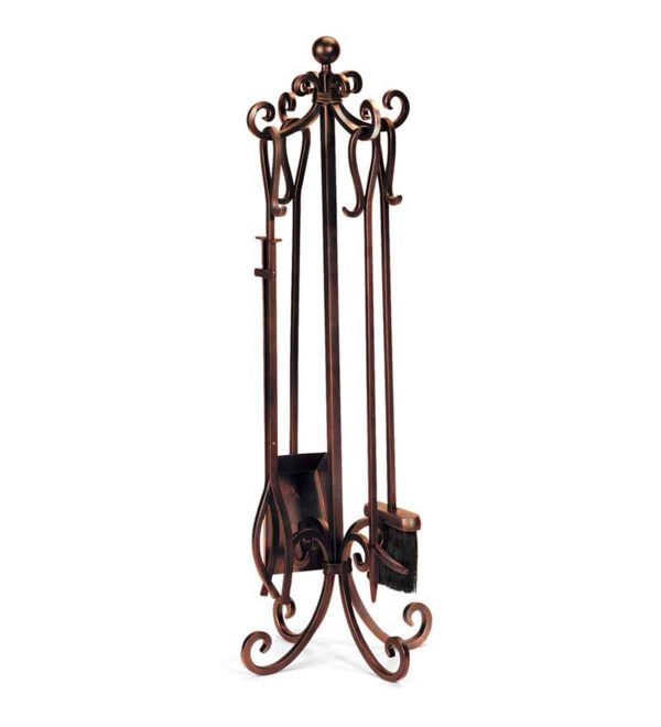 Crest Fireplace Tool Set with Scroll Design and Stand