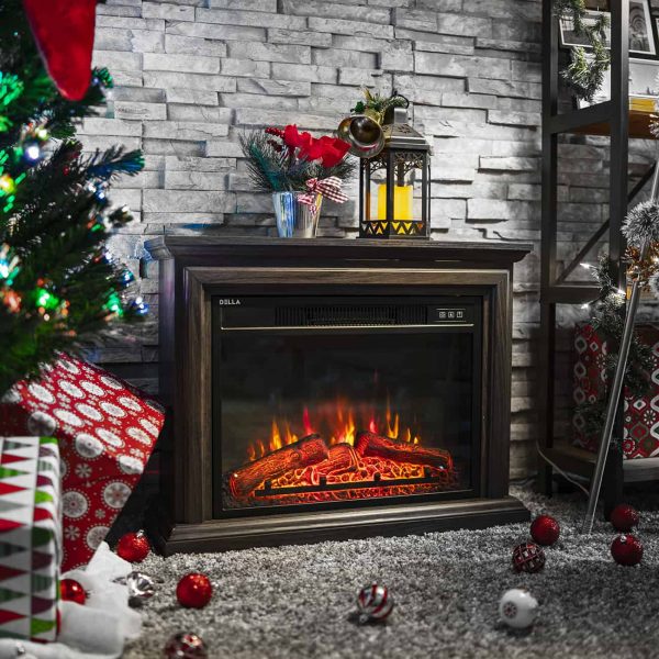 DELLA 1400 Watt Electric Portable Freestanding Fireplace Insert Stove Heater with Glass View Log Glow Remote Control 1
