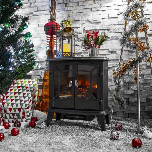 DELLA Electric Stove Heater Fireplace with Realistic Log Wood Burning Flame Effect 1400W - Black 1