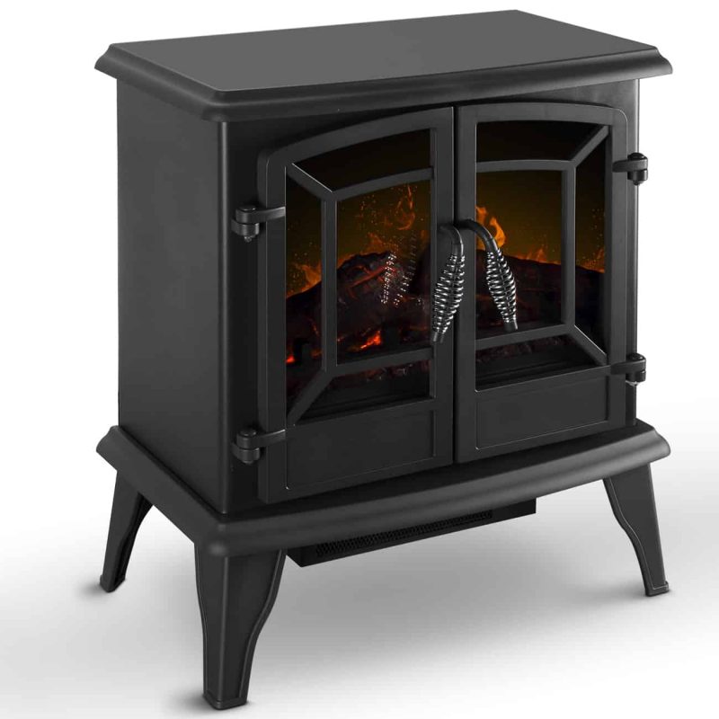 DELLA Electric Stove Heater Fireplace with Realistic Log Wood Burning Flame Effect 1400W - Black