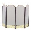 Dagan Four Fold Black and Polished Brass Arched Fireplace Screen
