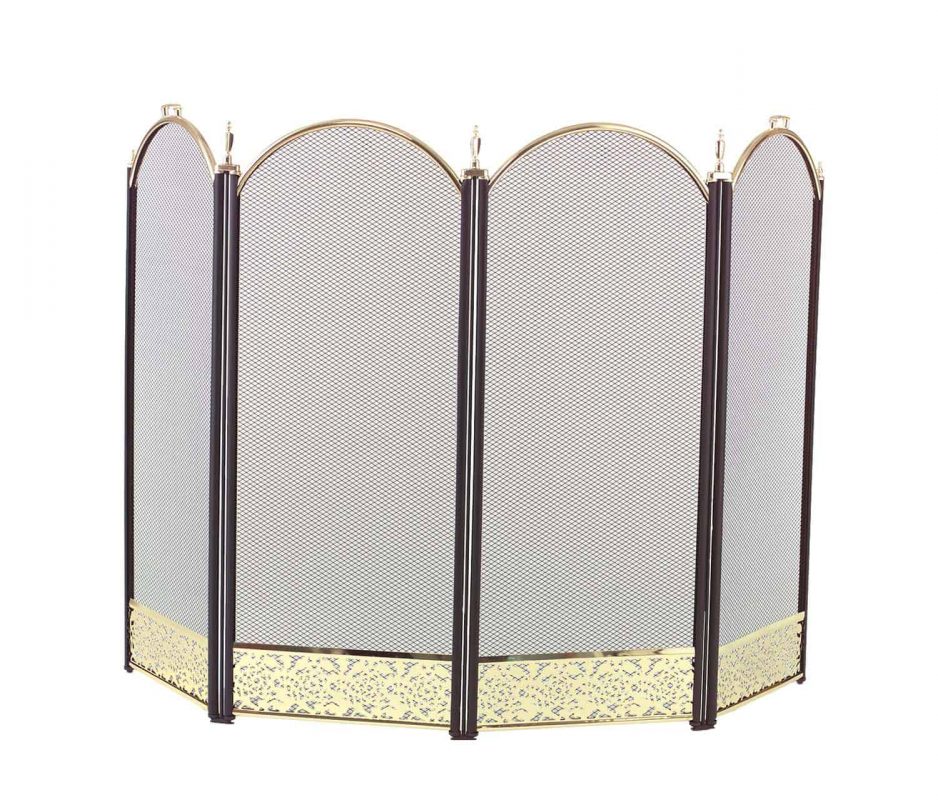 Dagan Four Fold Black and Polished Brass Arched Fireplace Screen