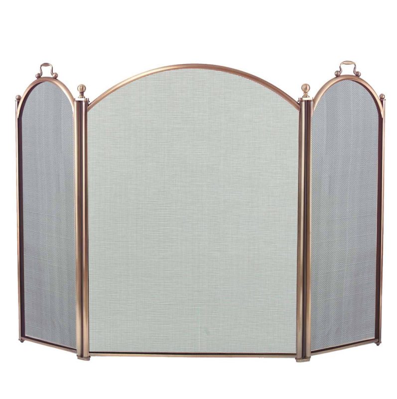 Dagan Three Fold Antique Brass Arched Fireplace Screen