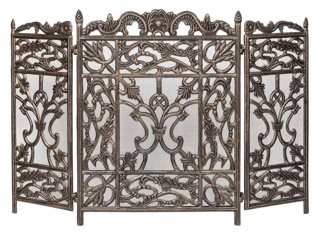 Dagan Three Fold Antique Bronze Arched Fireplace Screen