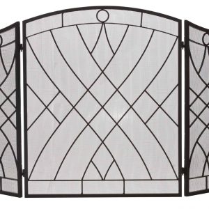 Dagan Three Fold Black Wrought Iron Arched Fireplace Screen