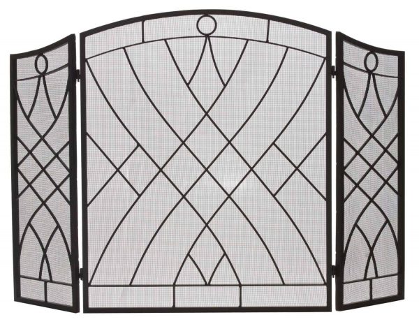 Dagan Three Fold Black Wrought Iron Arched Fireplace Screen