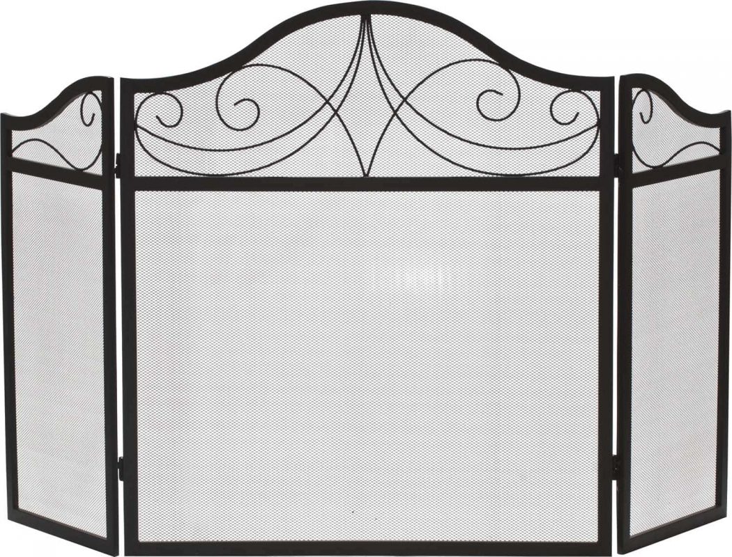 Dagan Three Fold Black Wrought Iron Arched Fireplace Screen