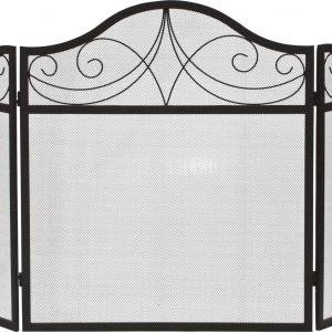 Dagan Three Fold Black Wrought Iron Arched Fireplace Screen