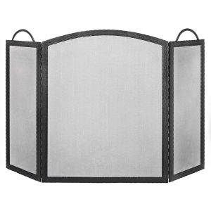 Dagan Three Fold Black Wrought Iron Arched Fireplace Screen