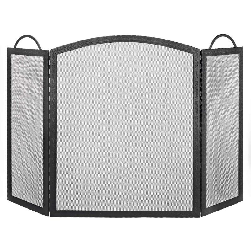 Dagan Three Fold Black Wrought Iron Arched Fireplace Screen