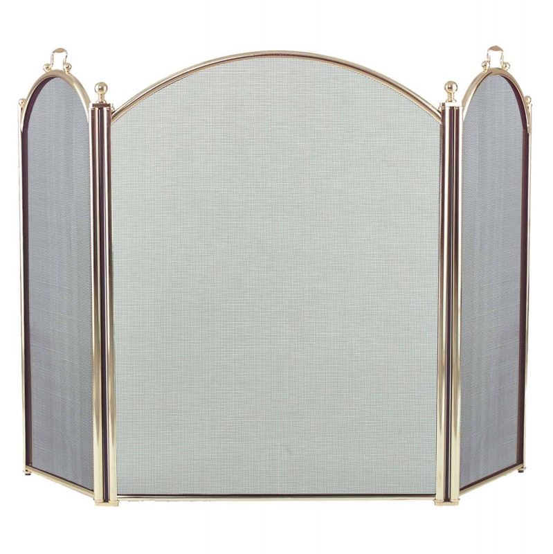 Dagan Three Fold Polished Brass Arched Fireplace Screen