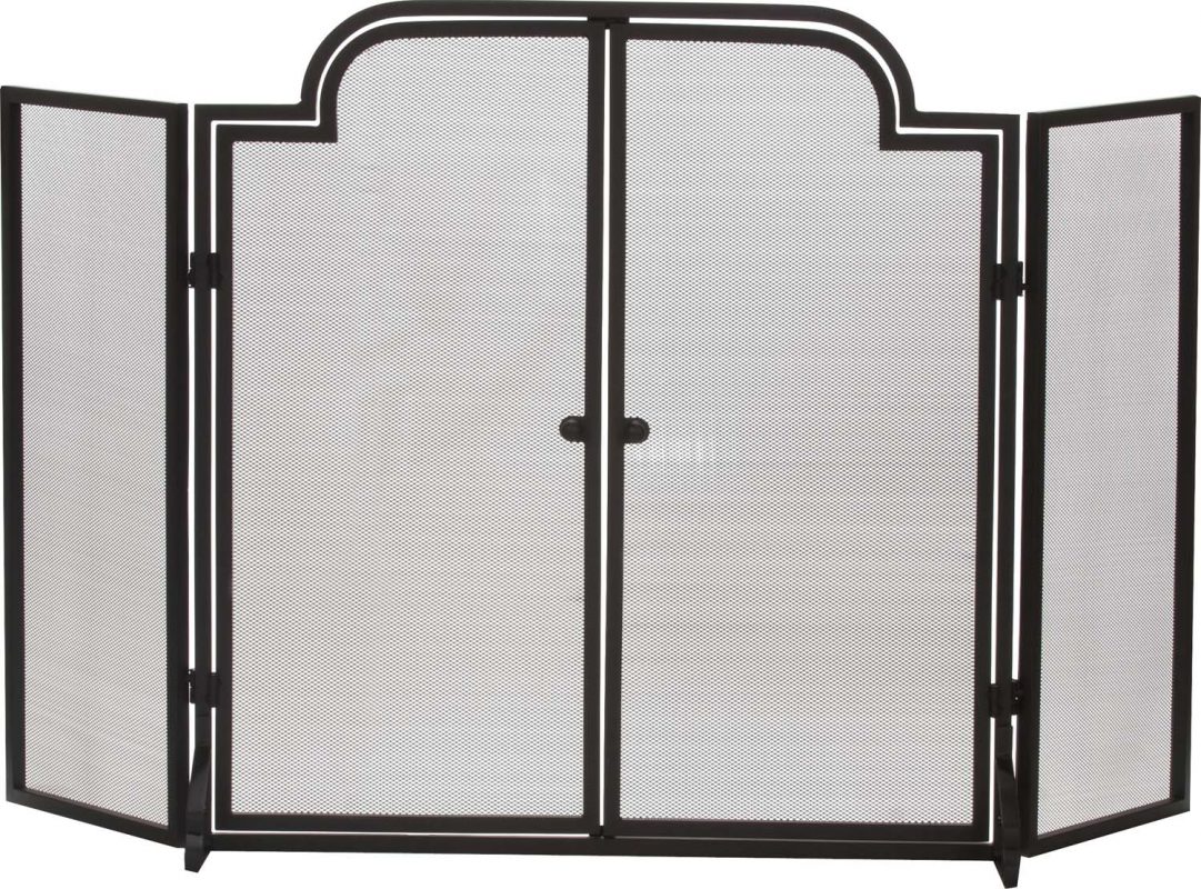 Dagan Three Fold Wrought Iron Arched Fireplace Screen with Doors