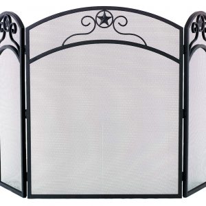 Dagan Three Fold Wrought Iron Arched Fireplace Screen with Star Design