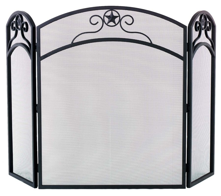 Dagan Three Fold Wrought Iron Arched Fireplace Screen with Star Design