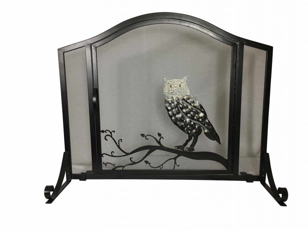 Dagan Wrought Iron Arched Fireplace Screen with Door with Owl Design