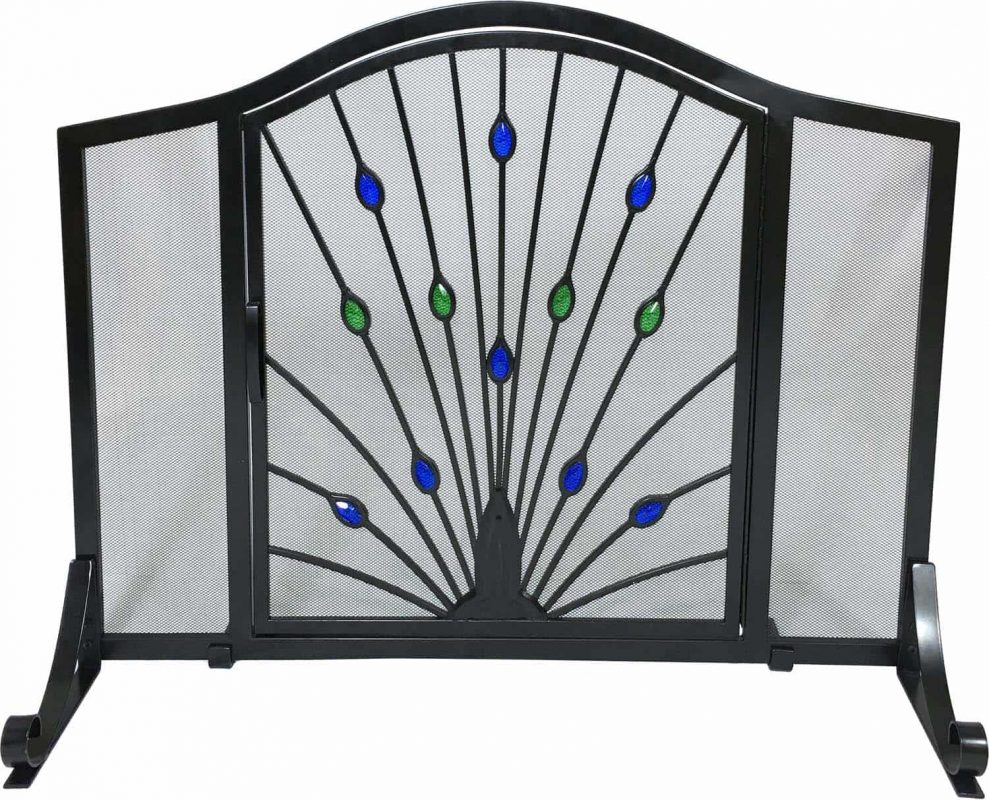 Dagan Wrought Iron Arched Fireplace Screen with Door with Peacock Design