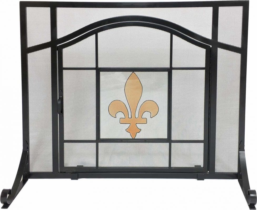 Dagan Wrought Iron Fireplace Screen with Door with Fleur De Lis Design