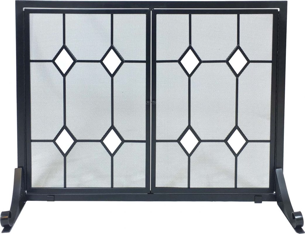 Dagan Wrought Iron Fireplace Screen with Doors with Glass Diamond Design