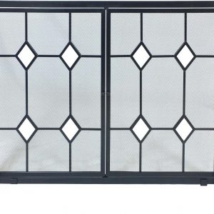 Dagan Wrought Iron Fireplace Screen with Doors with Glass Diamond Design