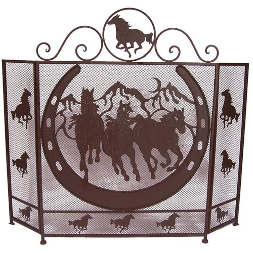 De Leon Collections Horse Shoe 3 Panel Metal Fireplace Screen