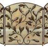 Decmode - Large 3-Panel Brown Metal Fireplace Screen with Vines