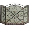 Decmode - Traditional Style Decorative Black and Bronze Metal Fireplace Screen with Fleur de Lis Accents
