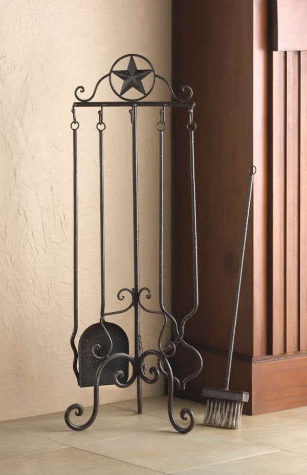 Rustic Iron Fireplace Tool Set - Silver Lone Star